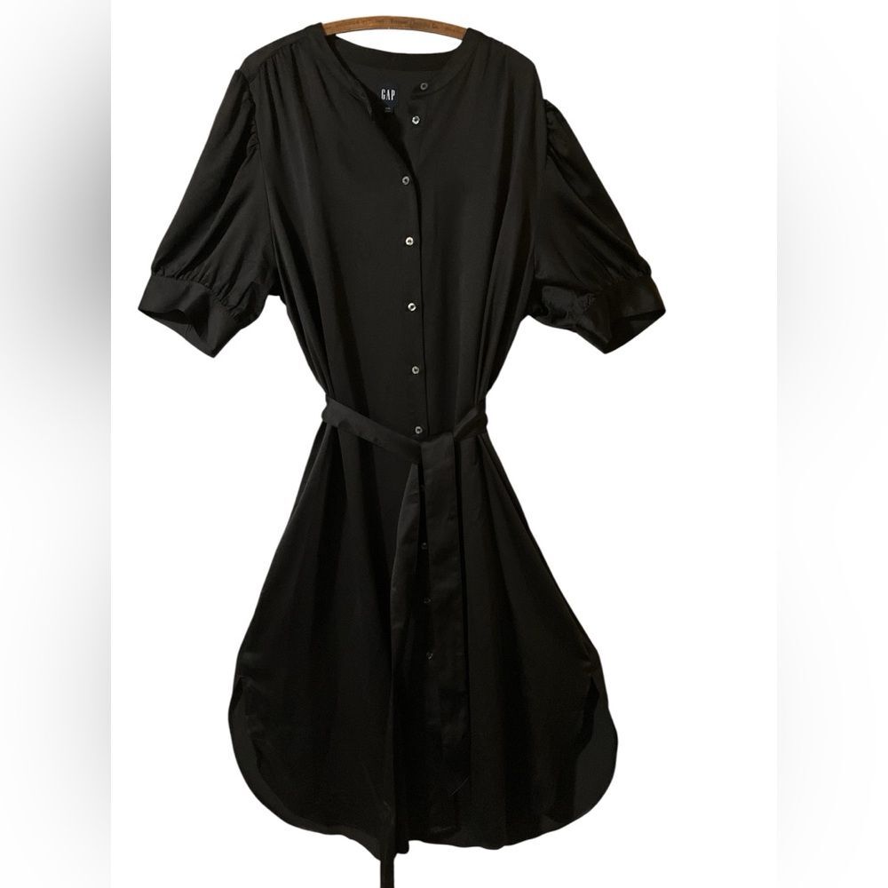 Gap Dress Size XXL Satin Dark Black Flowy MIDI Belt Summer Date Office